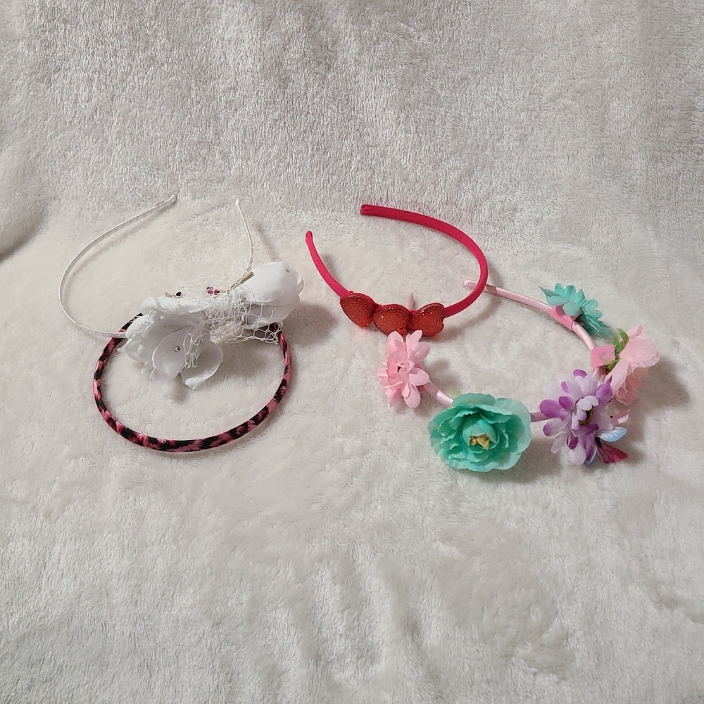 4Pc Hair accessories headband flowers, Leopard print,  hearts, (1) Bari Lynn